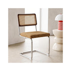 Muse - Lot de 2 Chaises en Cannage, Tissu Chenille et Piètement Chromé - Camel