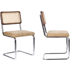 Muse - Lot de 2 Chaises en Cannage, Tissu Chenille et Piètement Chromé - Camel