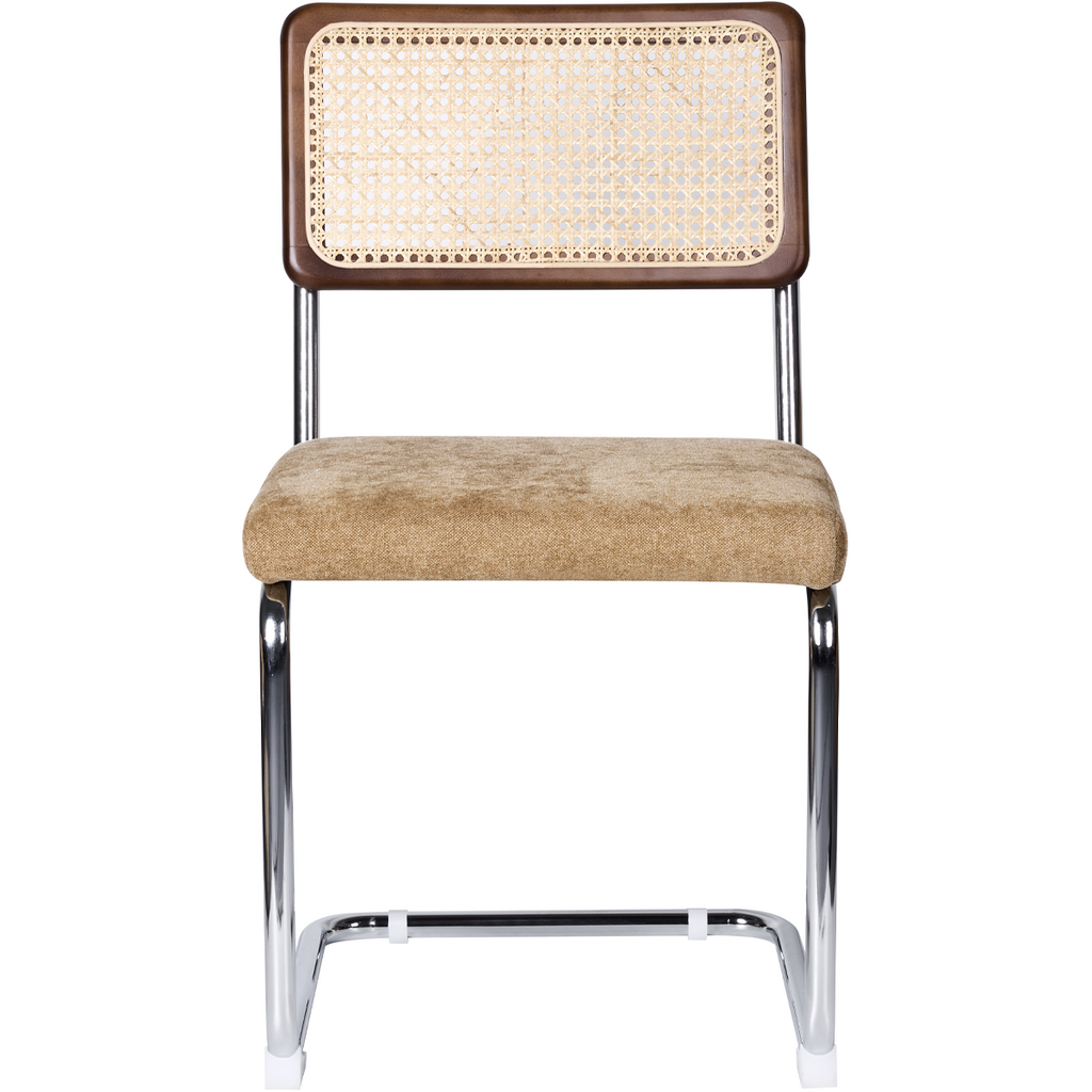 Muse - Lot de 2 Chaises en Cannage, Tissu Chenille et Piètement Chromé - Camel