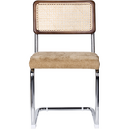 Muse - Lot de 2 Chaises en Cannage, Tissu Chenille et Piètement Chromé - Camel