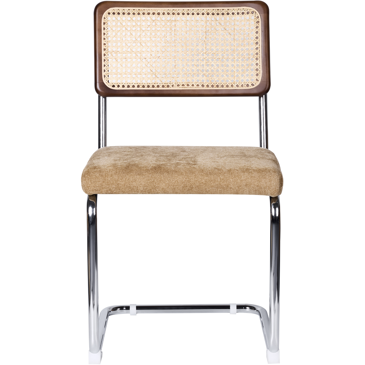 Muse - Lot de 2 Chaises en Cannage, Tissu Chenille et Piètement Chromé - Camel