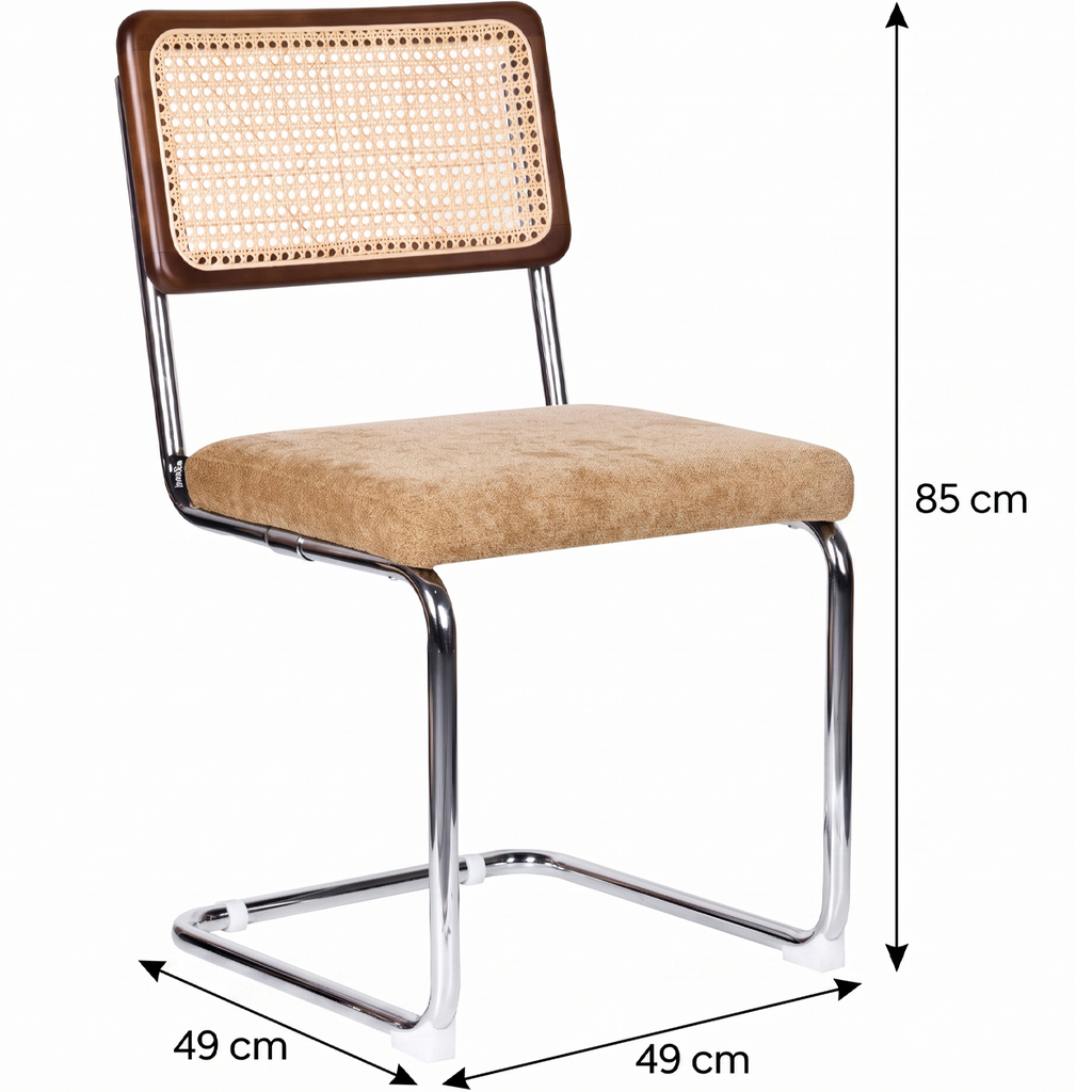 Muse - Lot de 2 Chaises en Cannage, Tissu Chenille et Piètement Chromé - Camel