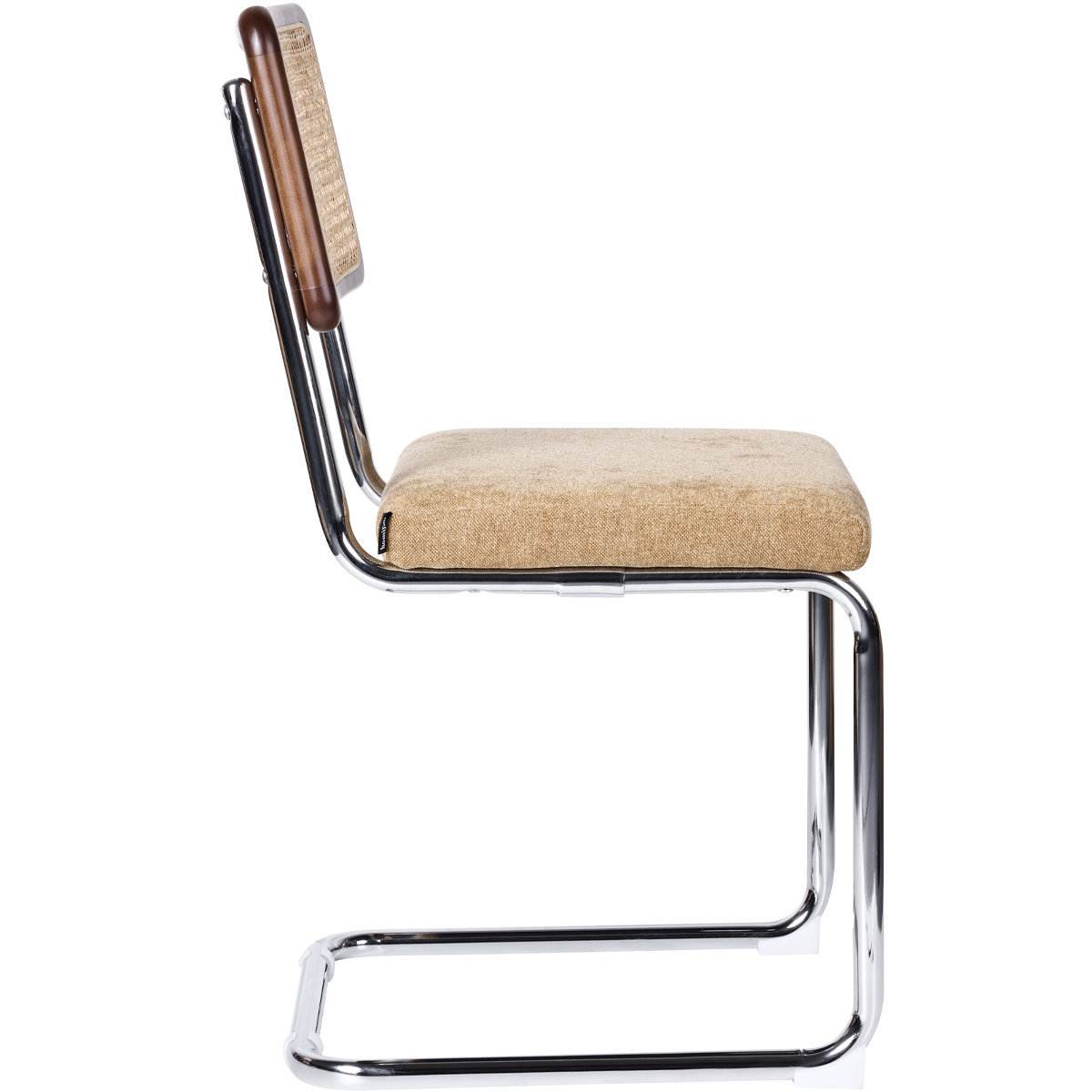 Muse - Lot de 2 Chaises en Cannage, Tissu Chenille et Piètement Chromé - Camel