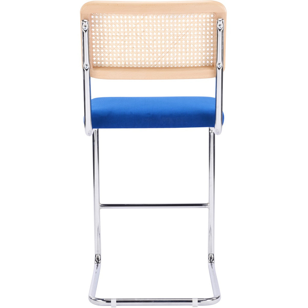 Muse - Lot de 2 Tabourets de Bar en Cannage et Velours Côtelé - Bleu Électrique