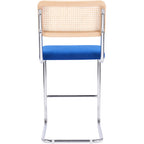 Muse - Lot de 2 Tabourets de Bar en Cannage et Velours Côtelé - Bleu Électrique