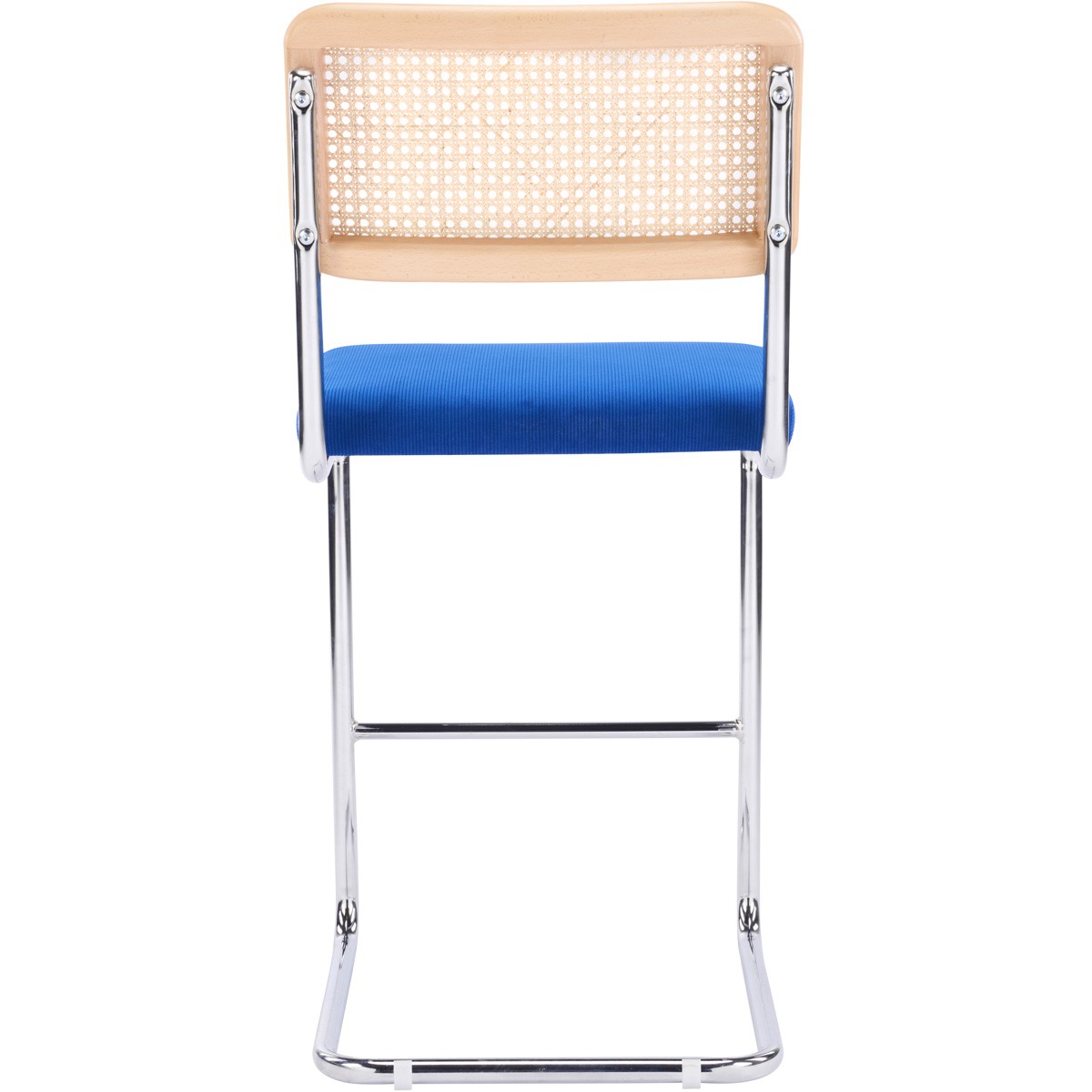 Muse - Lot de 2 Tabourets de Bar en Cannage et Velours Côtelé - Bleu Électrique