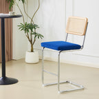 Muse - Lot de 2 Tabourets de Bar en Cannage et Velours Côtelé - Bleu Électrique