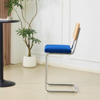 Muse - Lot de 2 Tabourets de Bar en Cannage et Velours Côtelé - Bleu Électrique