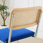 Muse - Lot de 2 Tabourets de Bar en Cannage et Velours Côtelé - Bleu Électrique