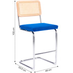 Muse - Lot de 2 Tabourets de Bar en Cannage et Velours Côtelé - Bleu Électrique