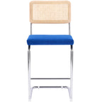 Muse - Lot de 2 Tabourets de Bar en Cannage et Velours Côtelé - Bleu Électrique