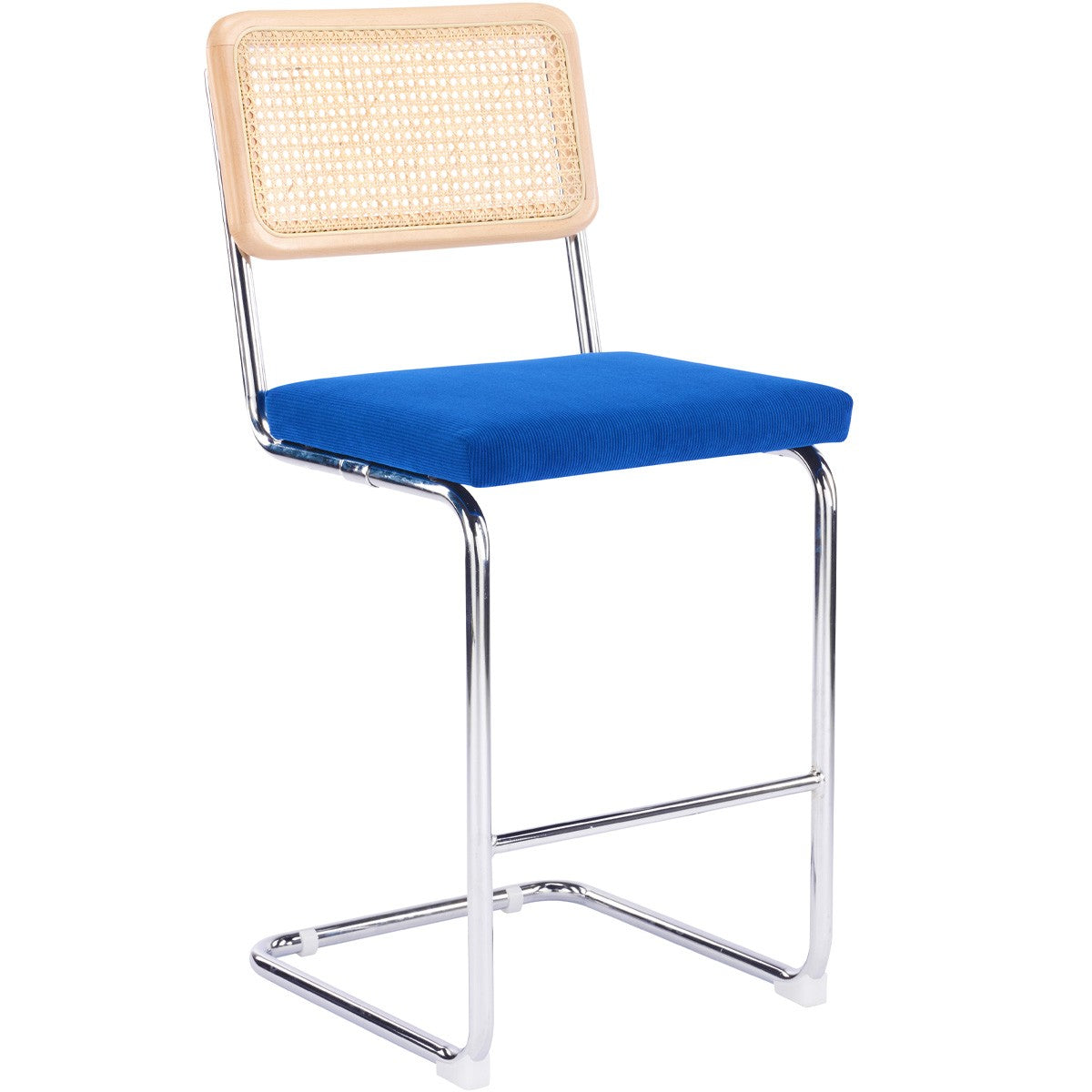 Muse - Lot de 2 Tabourets de Bar en Cannage et Velours Côtelé - Bleu Électrique