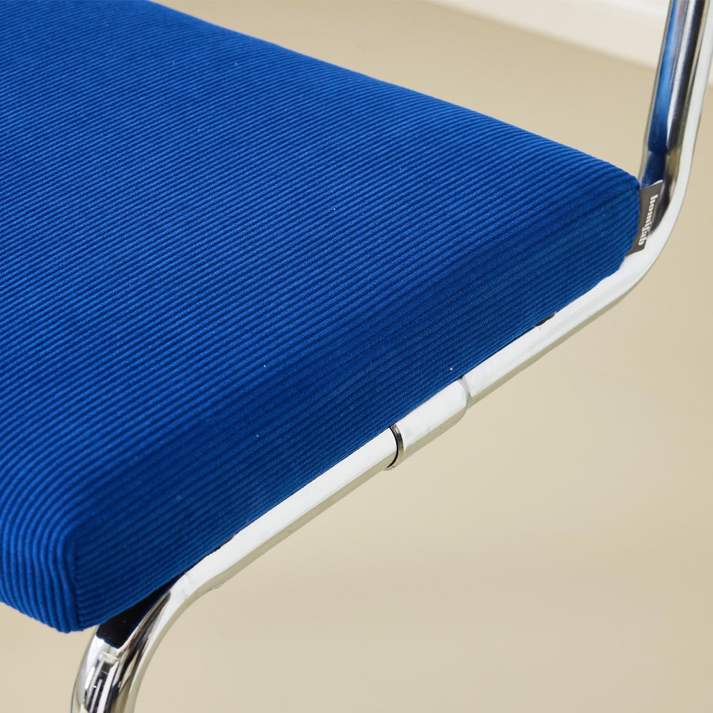 Muse - Lot de 2 Tabourets de Bar en Cannage et Velours Côtelé - Bleu Électrique