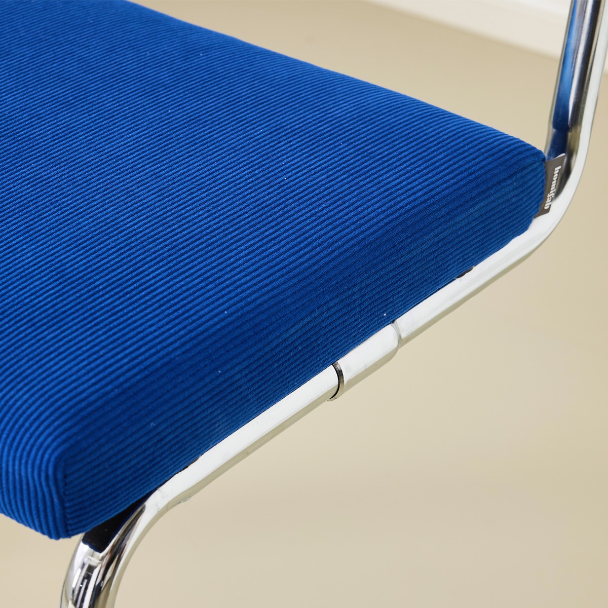 Muse - Lot de 2 Tabourets de Bar en Cannage et Velours Côtelé - Bleu Électrique