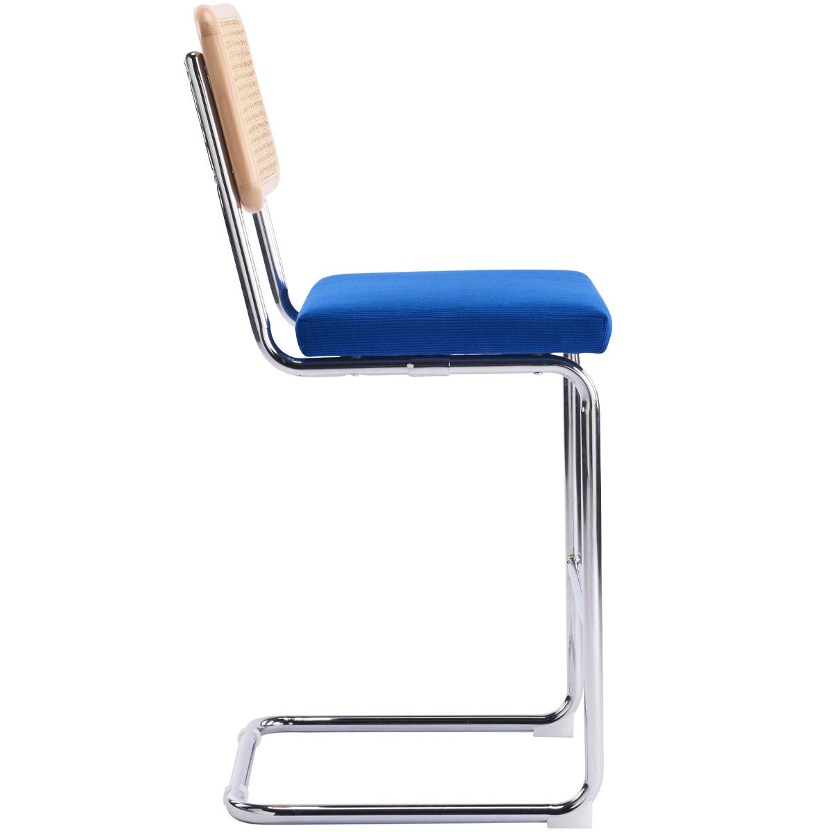 Muse - Lot de 2 Tabourets de Bar en Cannage et Velours Côtelé - Bleu Électrique