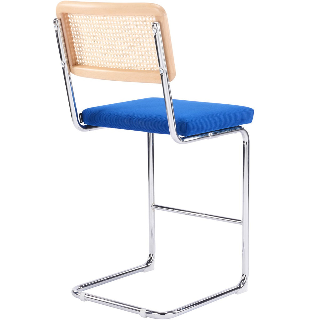 Muse - Lot de 2 Tabourets de Bar en Cannage et Velours Côtelé - Bleu Électrique