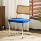 Muse - Lot de 2 Chaises en Cannage, Velours Côtelé et Métal Chromé - Bleu Électrique