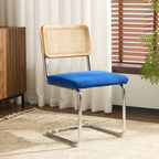 Muse - Lot de 2 Chaises en Cannage, Velours Côtelé et Métal Chromé - Bleu Électrique