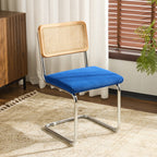 Muse - Lot de 2 Chaises en Cannage, Velours Côtelé et Métal Chromé - Bleu Électrique