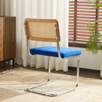 Muse - Lot de 2 Chaises en Cannage, Velours Côtelé et Métal Chromé - Bleu Électrique