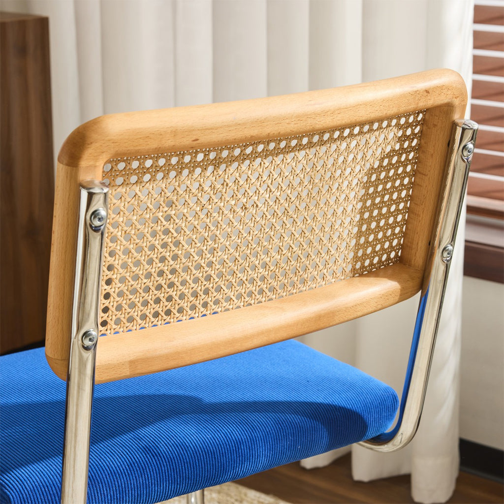 Muse - Lot de 2 Chaises en Cannage, Velours Côtelé et Métal Chromé - Bleu Électrique