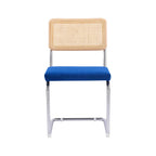Muse - Lot de 2 Chaises en Cannage, Velours Côtelé et Métal Chromé - Bleu Électrique