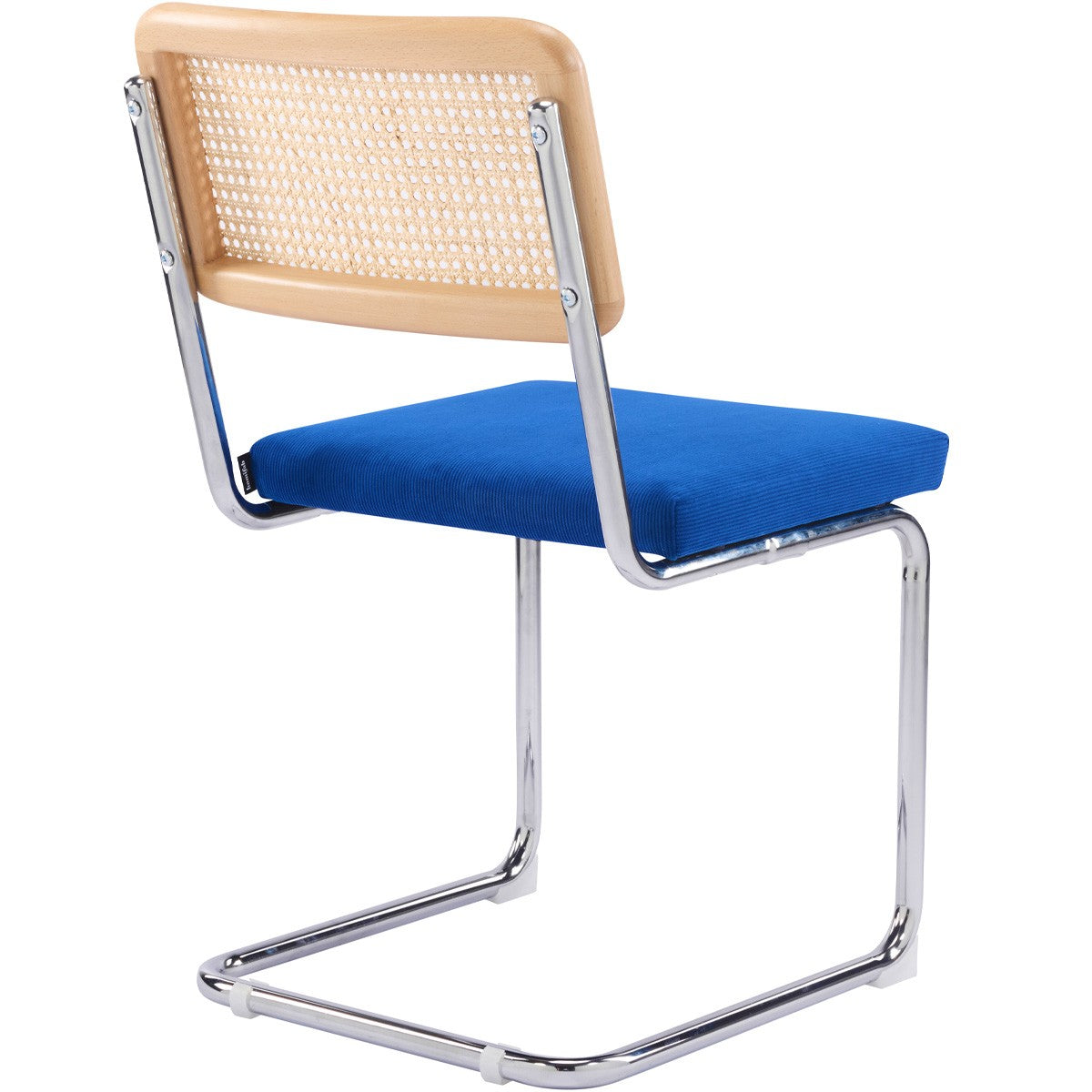 Muse - Lot de 2 Chaises en Cannage, Velours Côtelé et Métal Chromé - Bleu Électrique