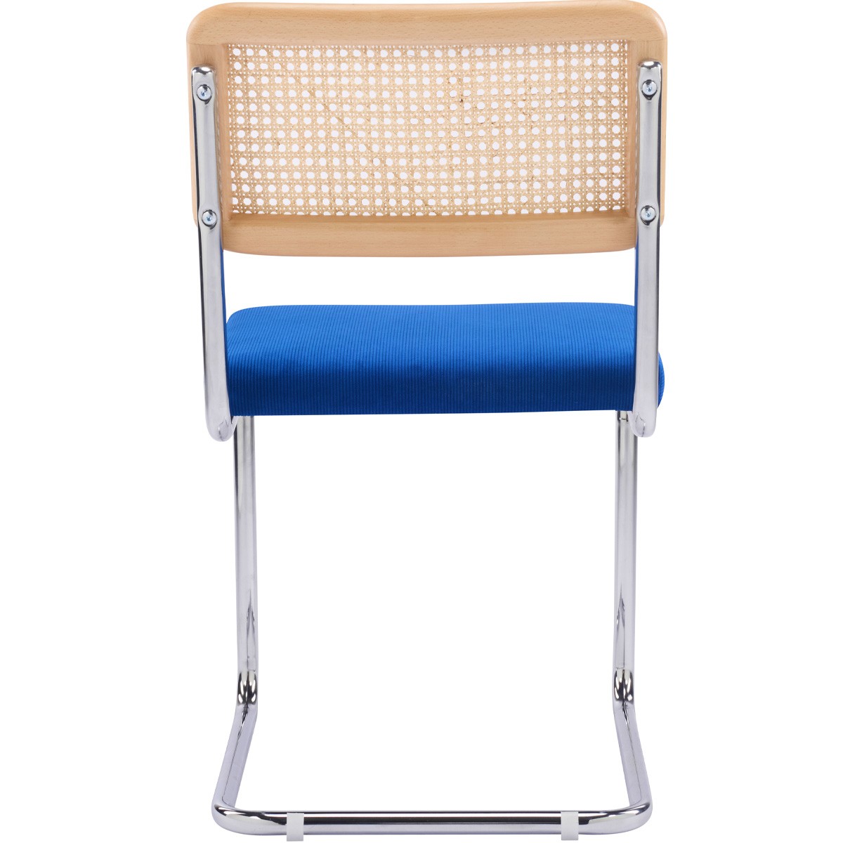 Muse - Lot de 2 Chaises en Cannage, Velours Côtelé et Métal Chromé - Bleu Électrique