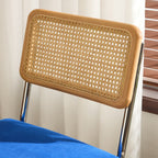 Muse - Lot de 2 Chaises en Cannage, Velours Côtelé et Métal Chromé - Bleu Électrique