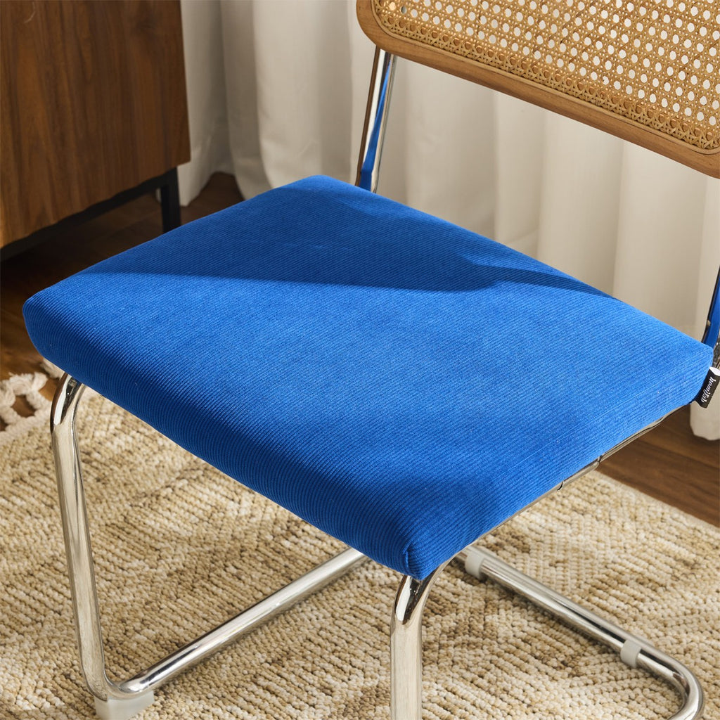 Muse - Lot de 2 Chaises en Cannage, Velours Côtelé et Métal Chromé - Bleu Électrique