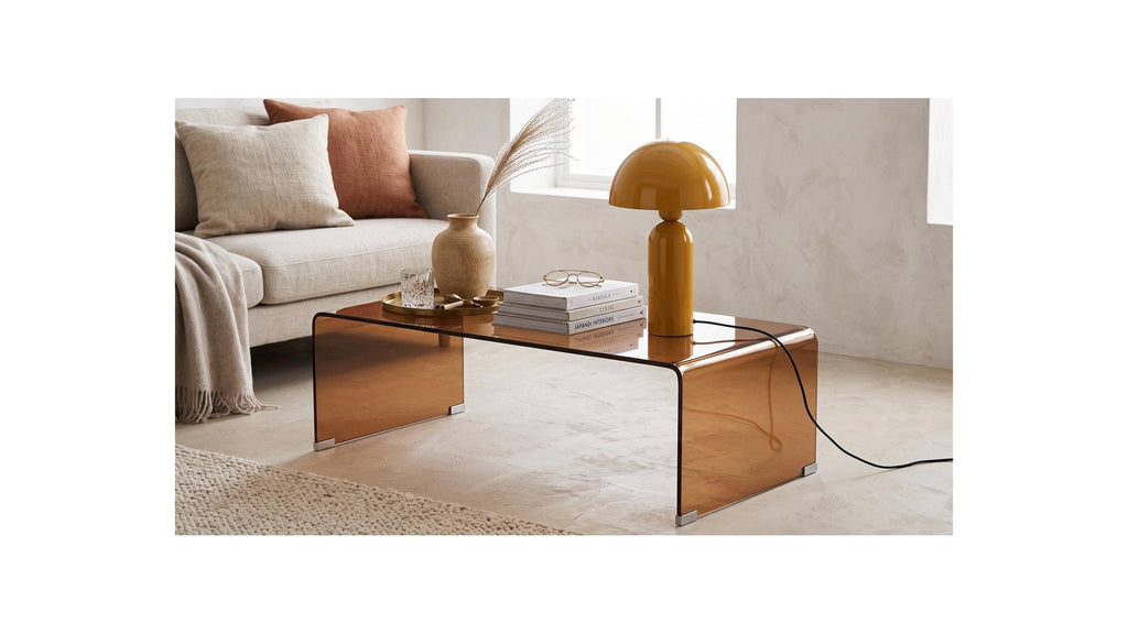 Mysa - Table Basse Rectangulaire en Verre Trempé Caramel 110x55 cm - Marron