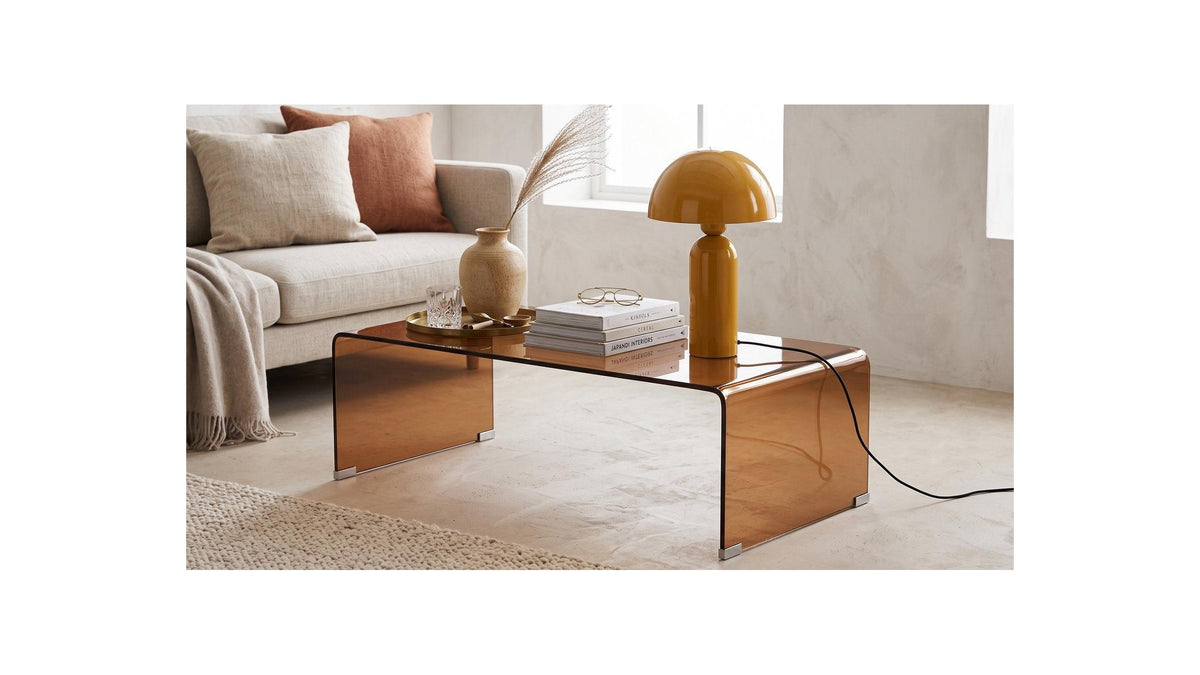 Mysa - Table Basse Rectangulaire en Verre Trempé Caramel 110x55 cm - Marron