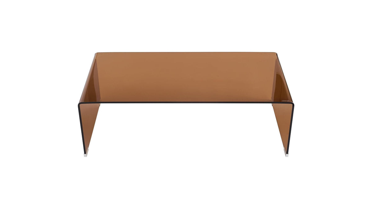 Mysa - Table Basse Rectangulaire en Verre Trempé Caramel 110x55 cm - Marron