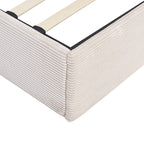 Elsa - Lit Coffre Adulte 140x190 cm en Velours Côtelé avec Tête de Lit en Bois et Cannage - Beige
