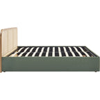 Elsa - Lit Coffre Adulte en Velours Côtelé Kaki avec Tête de Lit en Bois et Cannage - Vert