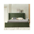 Frida - Lit Adulte 140x190 cm avec Tête de Lit Matelassée en Velours Côtelé - Vert Kaki