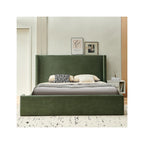 Frida - Lit Adulte 140x190 cm avec Tête de Lit Matelassée en Velours Côtelé - Vert Kaki