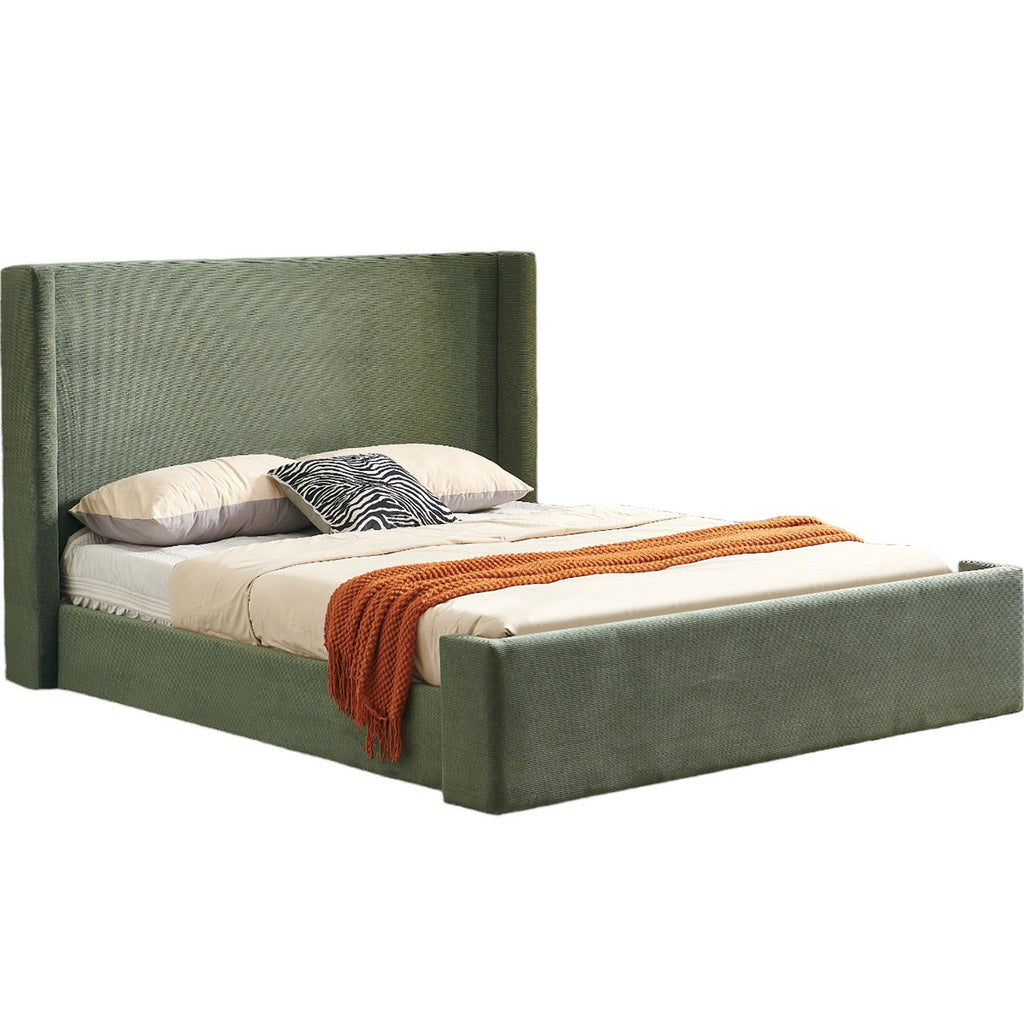Frida - Lit Adulte 140x190 cm avec Tête de Lit Matelassée en Velours Côtelé - Vert Kaki
