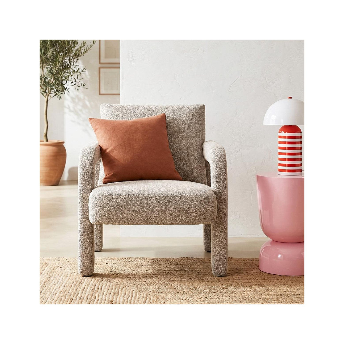 Niko - Fauteuil en Tissu Bouclé - Taupe