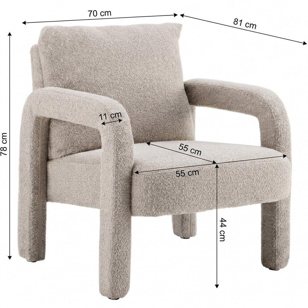 Niko - Fauteuil en Tissu Bouclé - Taupe