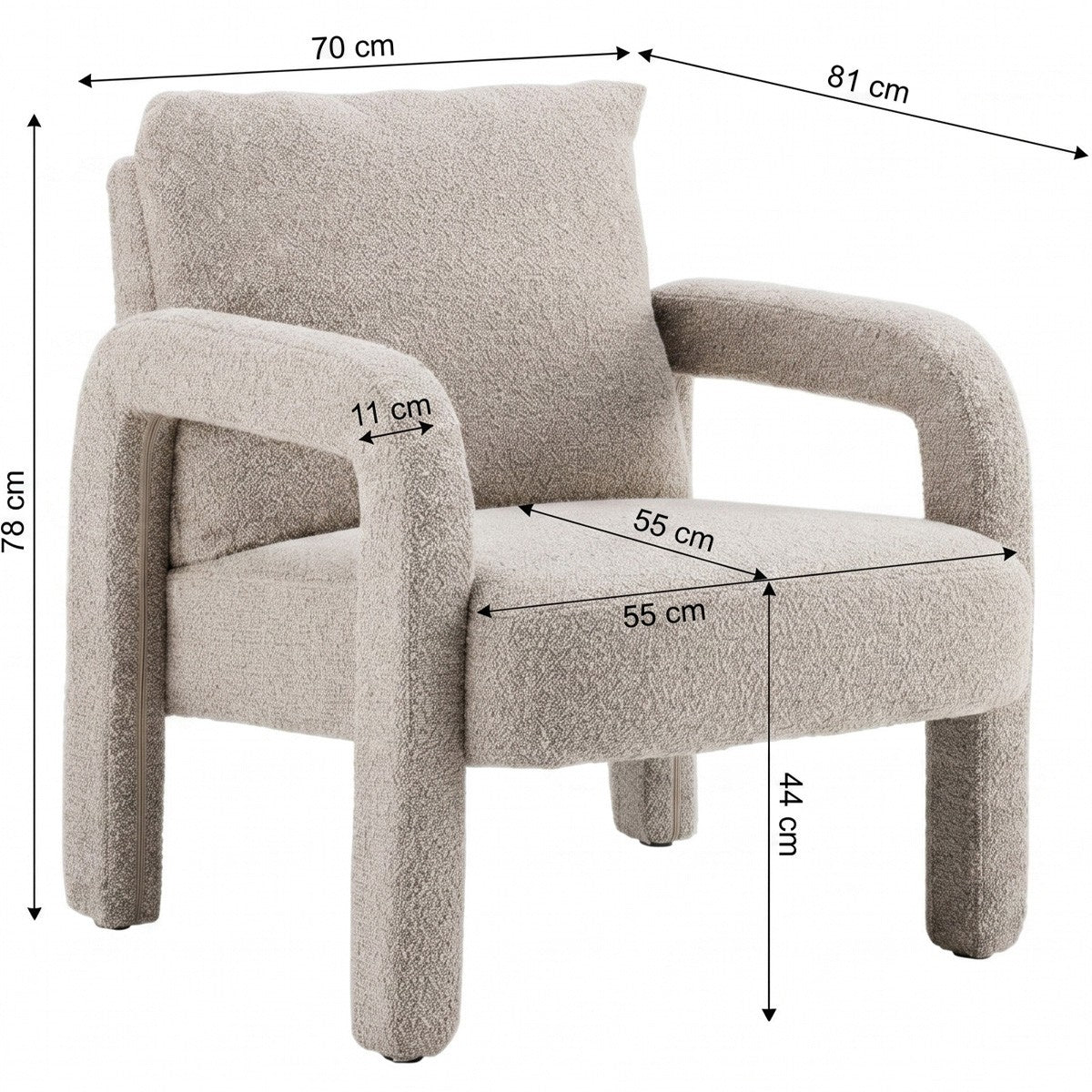 Niko - Fauteuil en Tissu Bouclé - Taupe