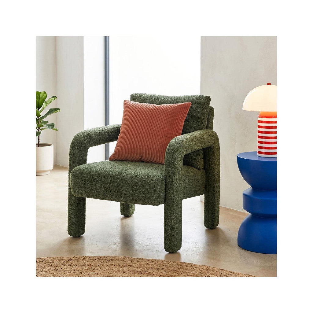 Niko - Fauteuil en Tissu Bouclé - Vert Kaki