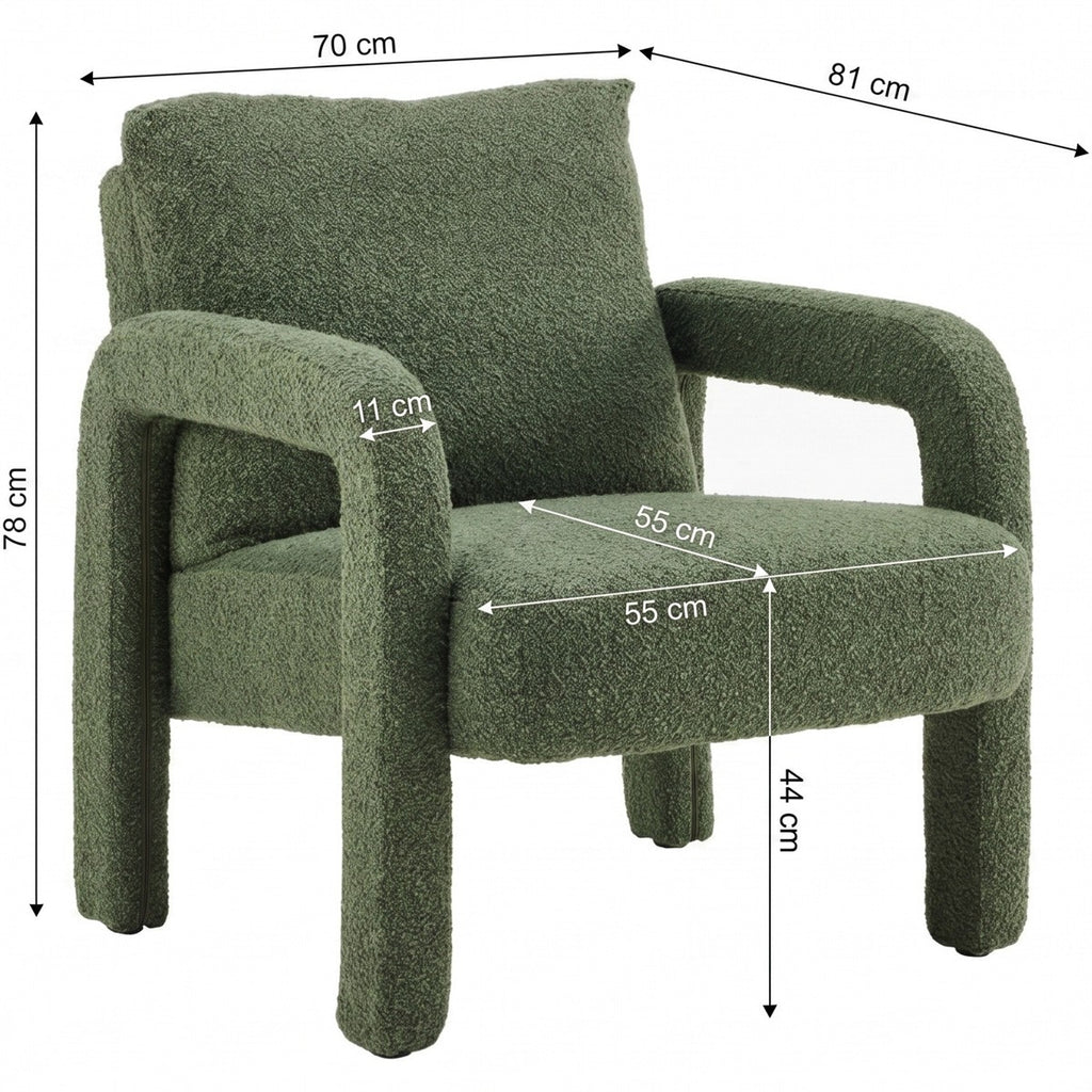 Niko - Fauteuil en Tissu Bouclé - Vert Kaki