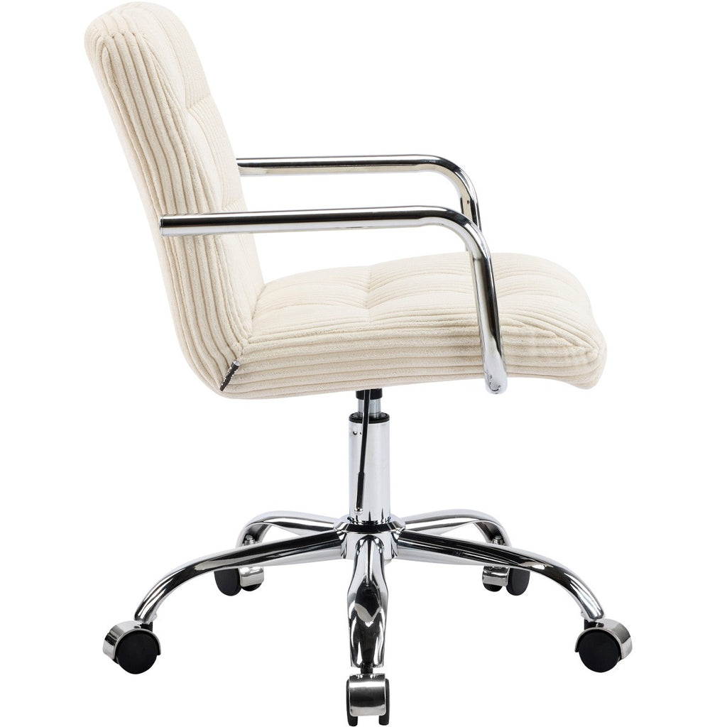 Nolan - Fauteuil de Bureau Capitonné, Pivotant et Réglable en Hauteur en Velours Côtelé - Beige