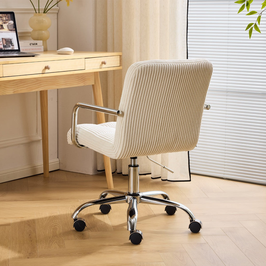 Nolan - Fauteuil de Bureau Capitonné, Pivotant et Réglable en Hauteur en Velours Côtelé - Beige