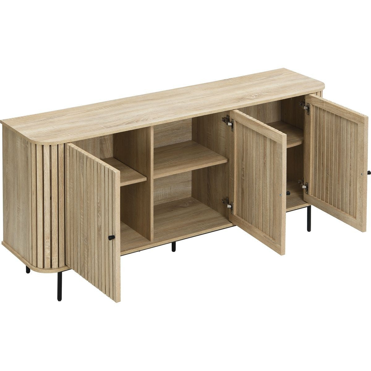 Solna - Buffet 3 Portes Rainurées Couleur Chêne L160xH78 cm - Bois Clair