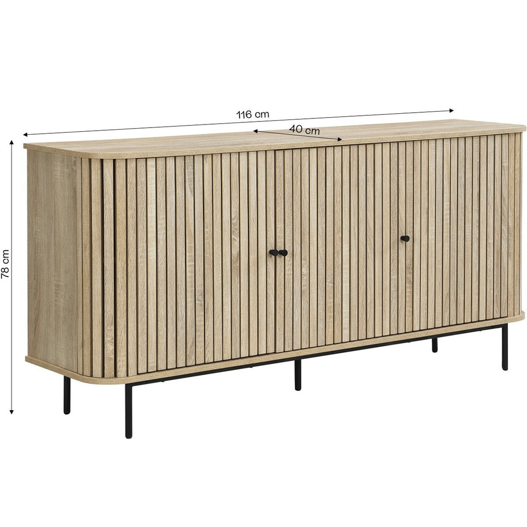 Solna - Buffet 3 Portes Rainurées Couleur Chêne L160xH78 cm - Bois Clair