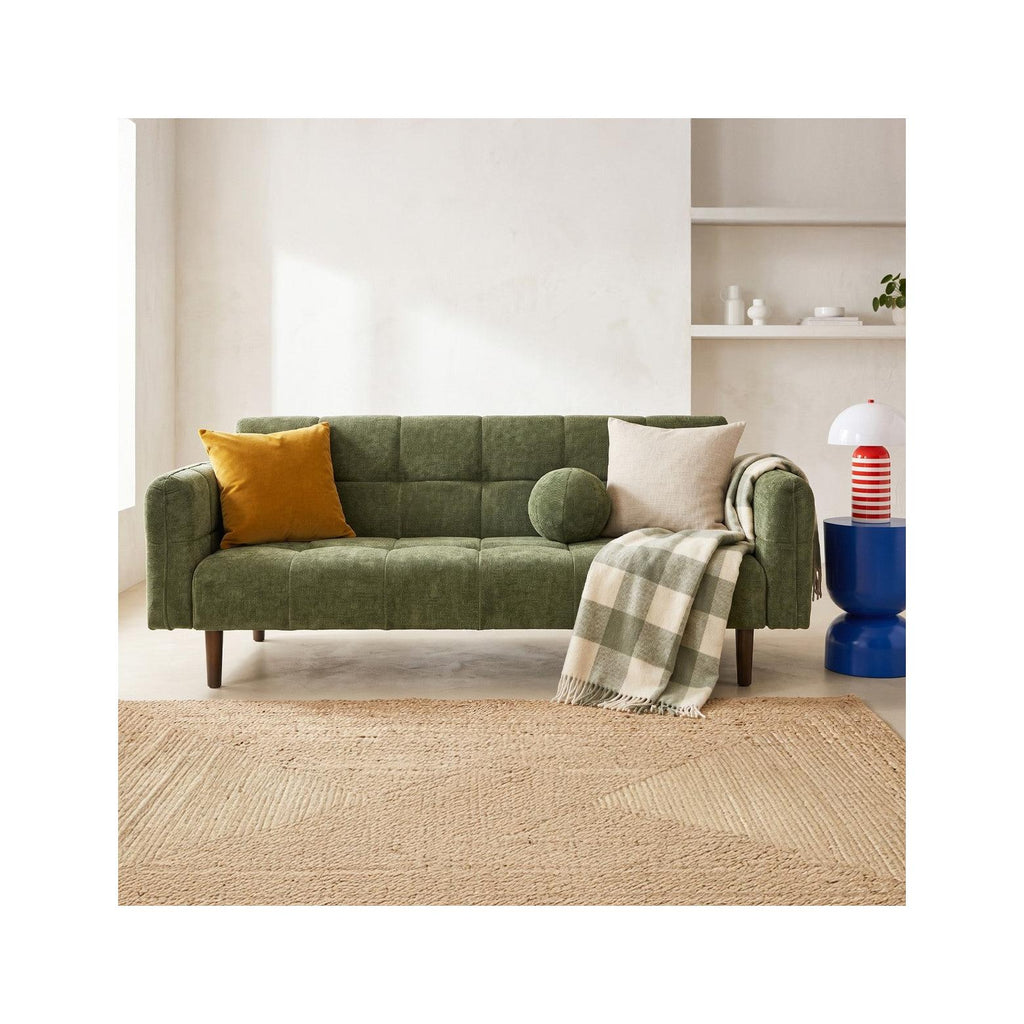 Pavia - Canapé Convertible 3 Places en Tissu Chenille - Vert Olive