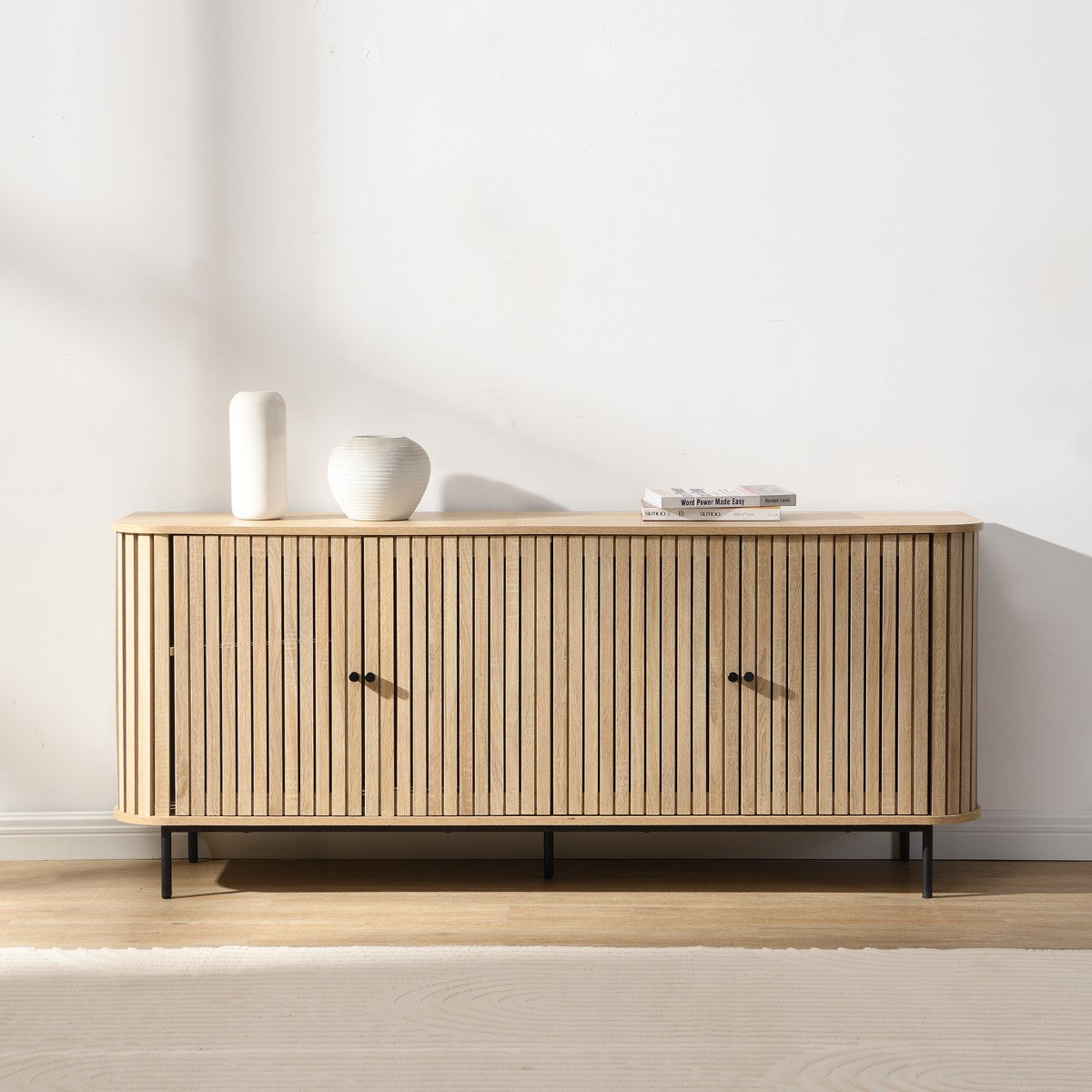 Solna - Buffet 4 Portes Couleur Chêne 168 cm - Bois