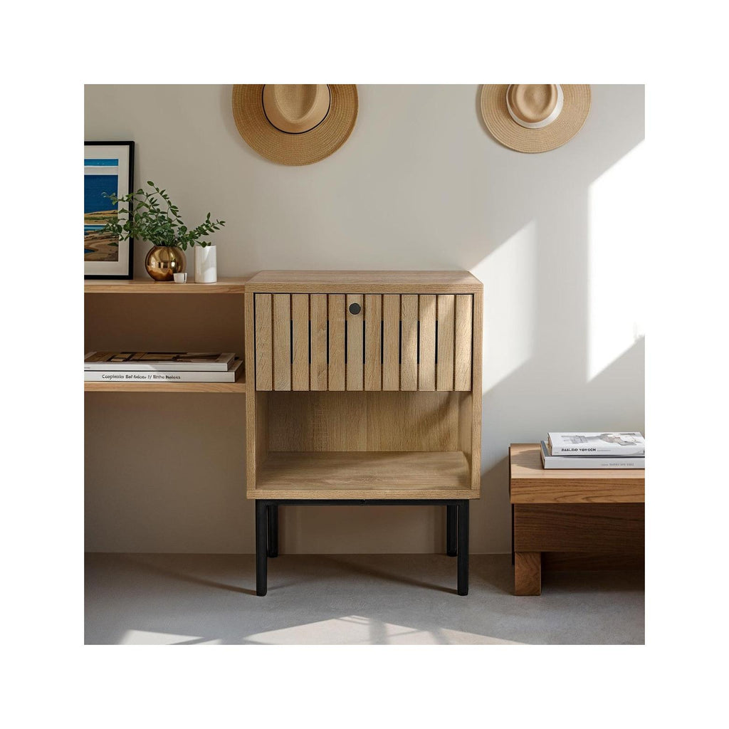 Solna - Table de Chevet 1 Tiroir Couleur Chêne 40 cm - Bois